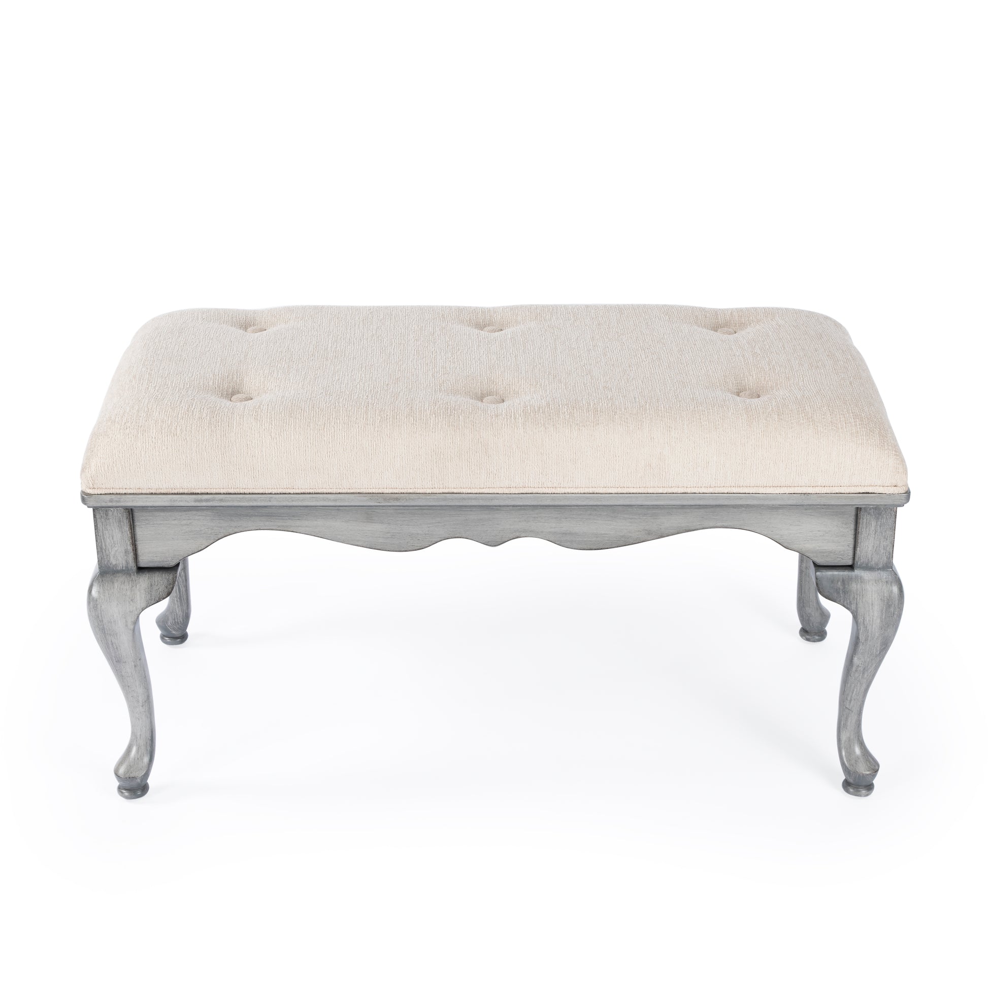 Butler Specialty Company Grace 38 in. W Rectangular Upholstered and Wooden Traditional Queen Anne Accent Bench, Gray