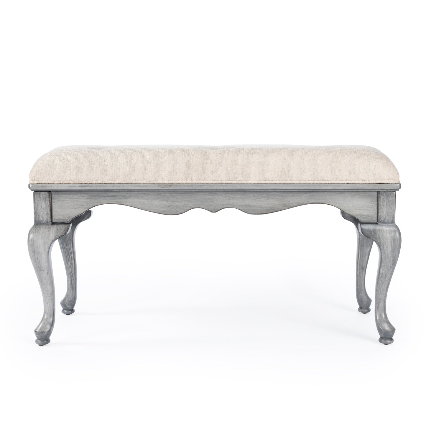 Butler Specialty Company Grace 38 in. W Rectangular Upholstered and Wooden Traditional Queen Anne Accent Bench, Gray
