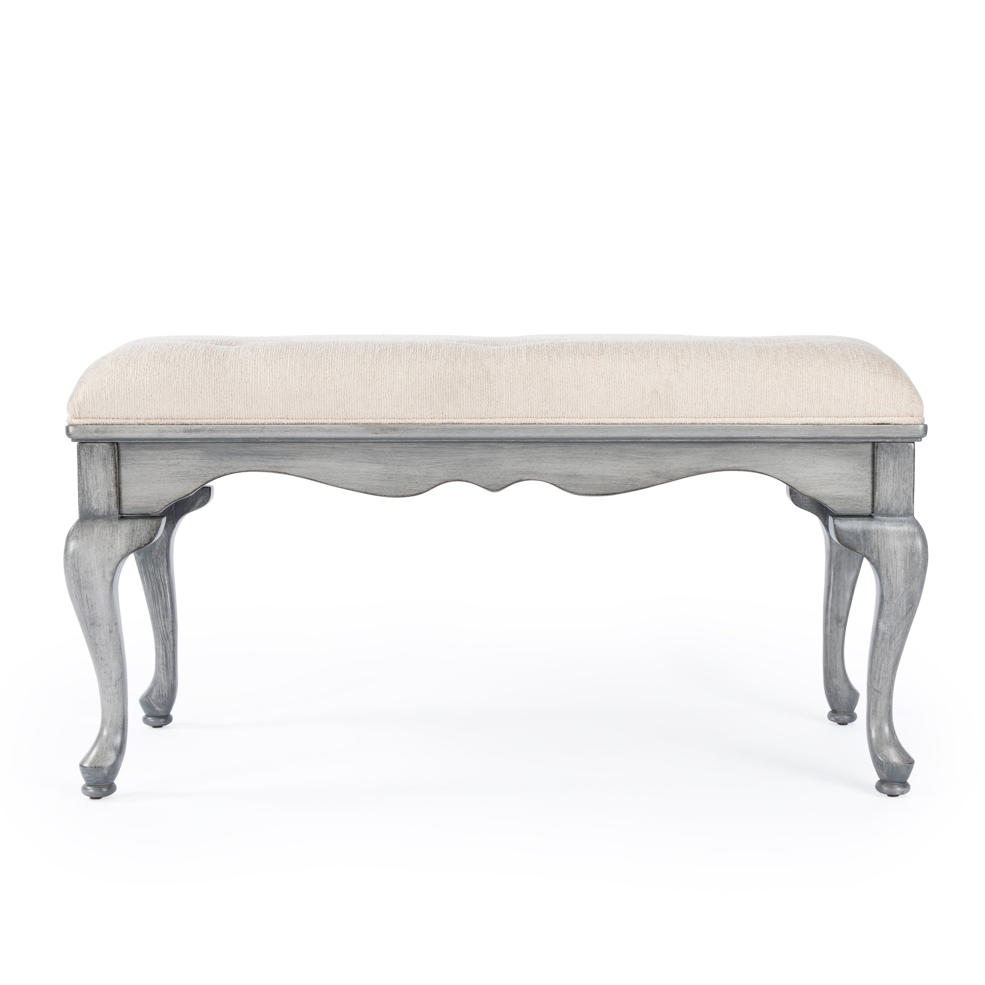 Butler Specialty Company Grace 38 in. W Rectangular Upholstered and Wooden Traditional Queen Anne Accent Bench, Gray
