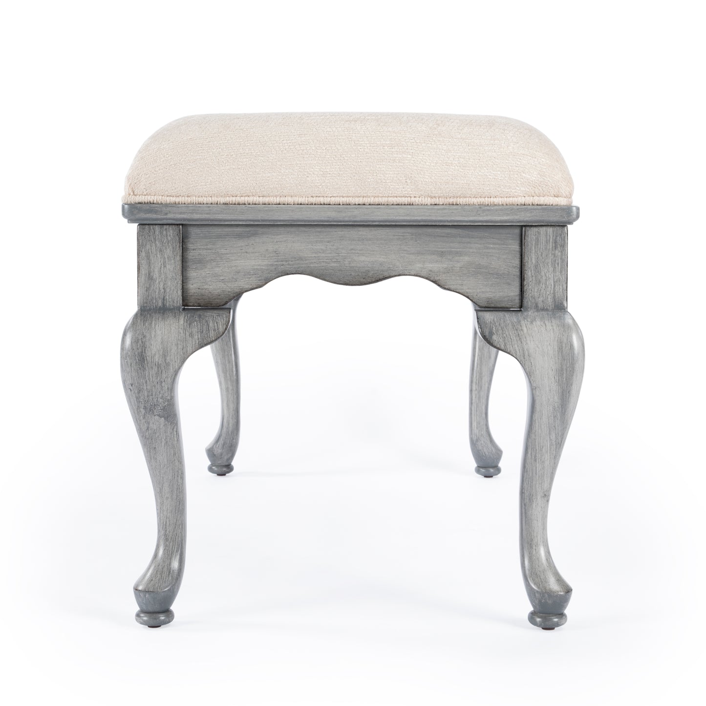 Butler Specialty Company Grace 38 in. W Rectangular Upholstered and Wooden Traditional Queen Anne Accent Bench, Gray