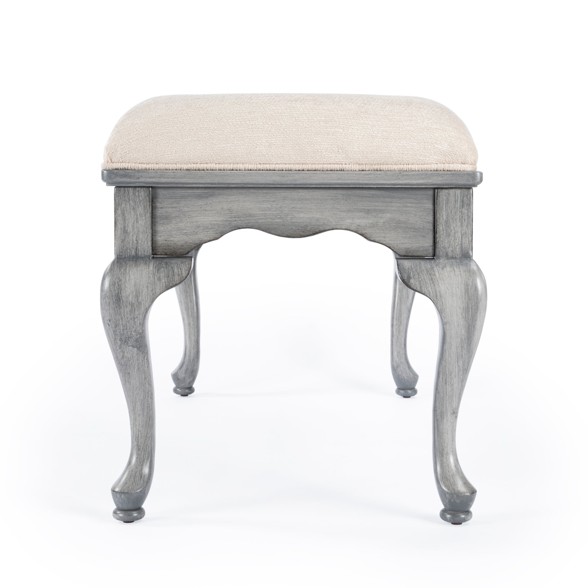 Butler Specialty Company Grace 38 in. W Rectangular Upholstered and Wooden Traditional Queen Anne Accent Bench, Gray