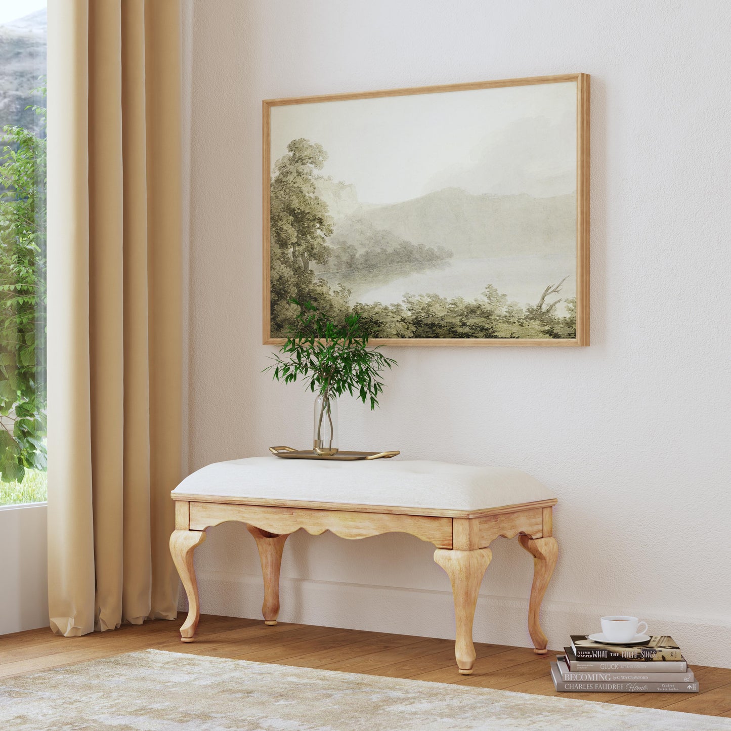 Grace Wooden 38"W Bench in Beige 3013424