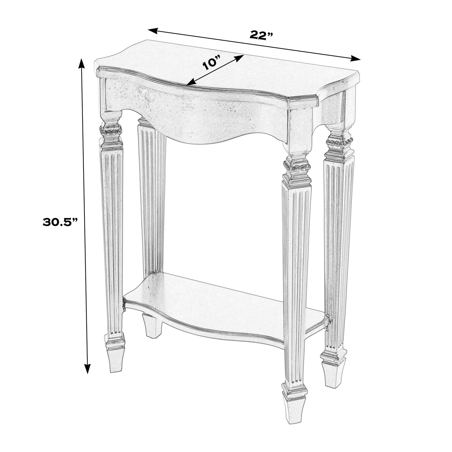 Butler Specialty Company Cheshire 22 in. W Rectangular Wood Ballerina Console Table with Open Shelf, Medium Brown