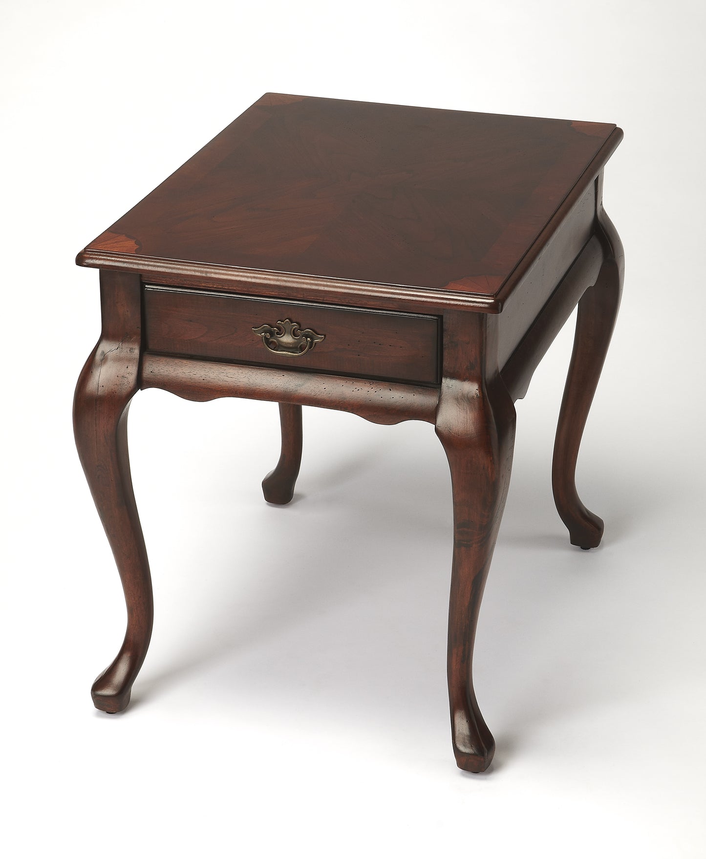 Butler Specialty Company Grace 21 in. W Rectangular Wood Traditional Queen Anne 1 Drawer End Table with Curved Cabriole Legs, Dark Brown