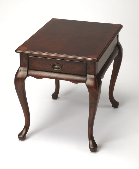Butler Specialty Company Grace 21 in. W Rectangular Wood Traditional Queen Anne 1 Drawer End Table with Curved Cabriole Legs, Dark Brown