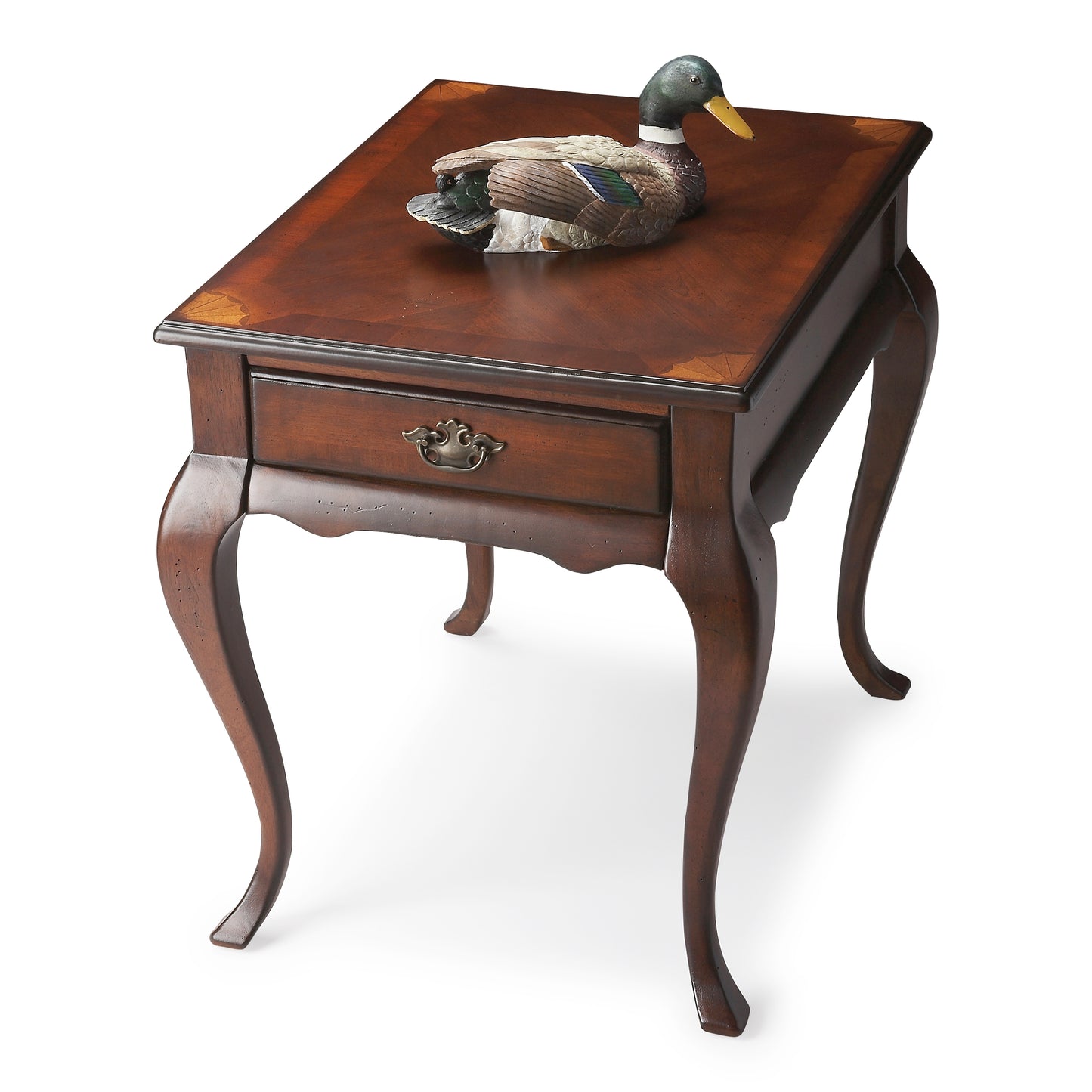 Butler Specialty Company Grace 21 in. W Rectangular Wood Traditional Queen Anne 1 Drawer End Table with Curved Cabriole Legs, Dark Brown