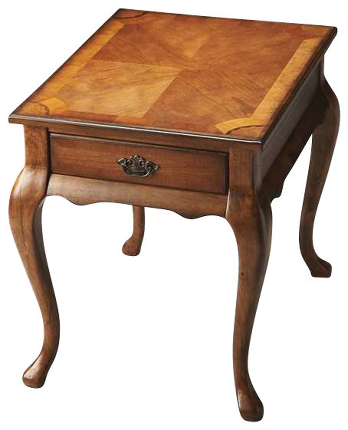 Butler Specialty Company Grace 21 in. W Rectangular Wood Traditional Queen Anne 1 Drawer End Table with Curved Cabriole Legs, Medium Brown