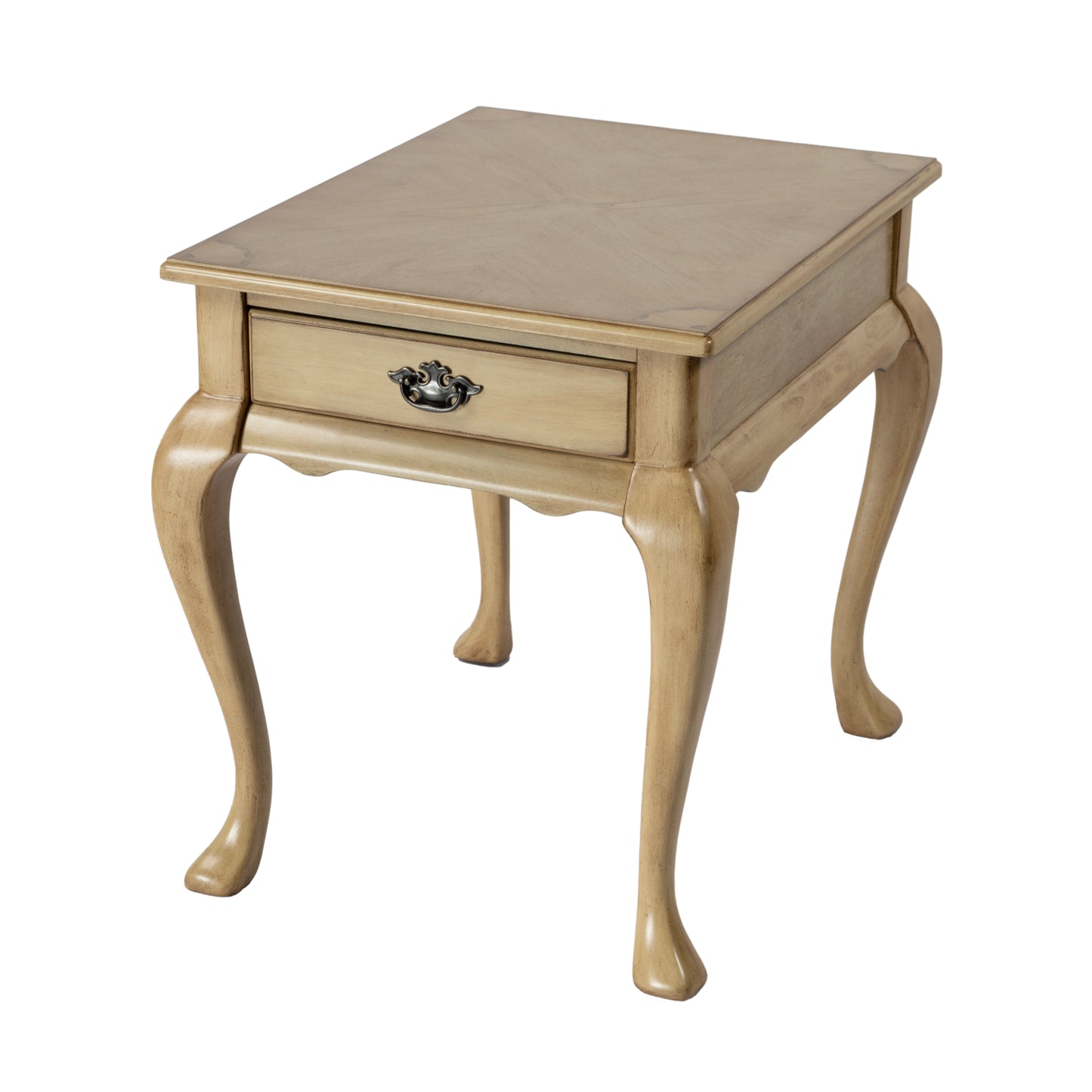 Butler Specialty Company Grace 21 in. W Rectangular Wood Traditional Queen Anne 1 Drawer End Table with Curved Cabriole Legs, Beige