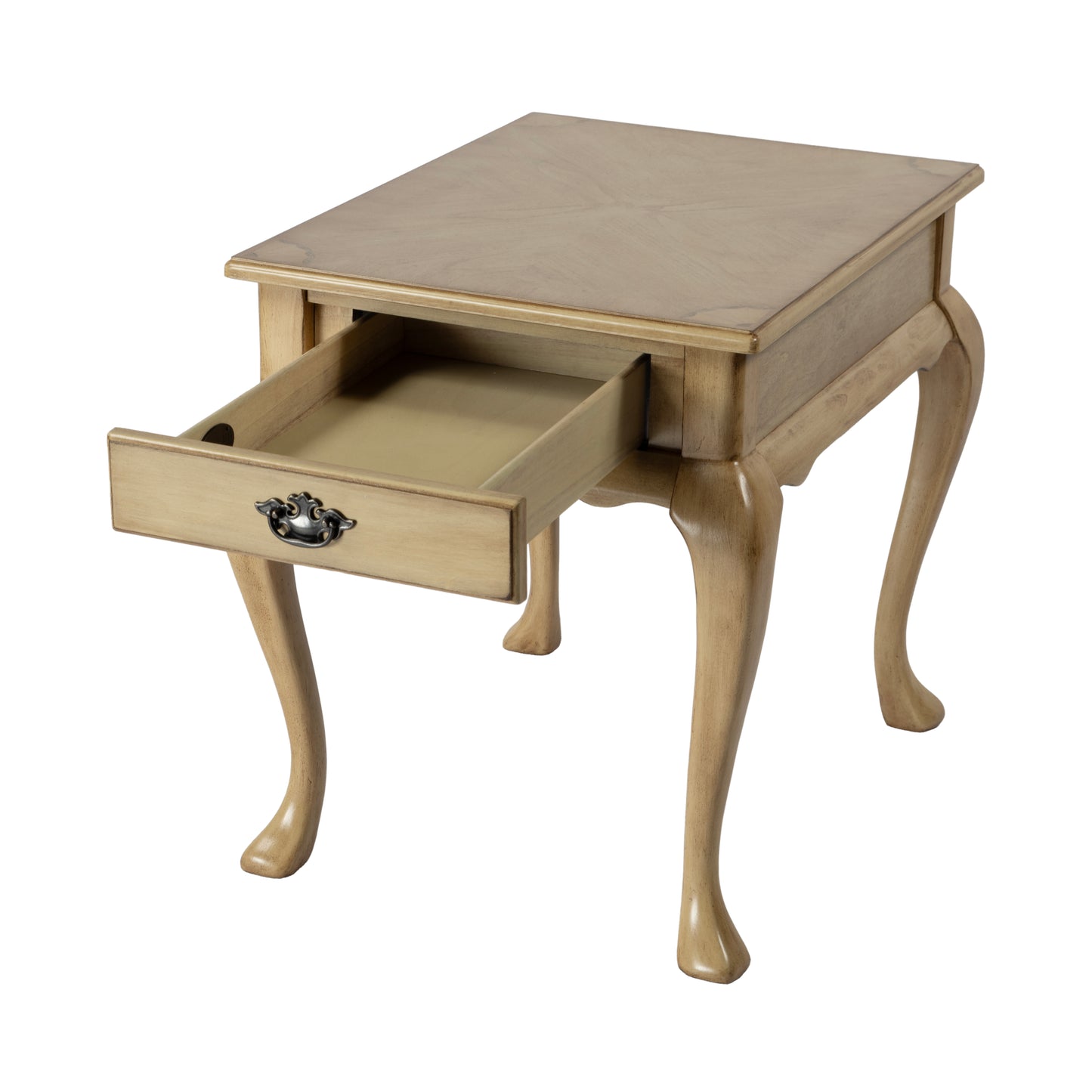 Butler Specialty Company Grace 21 in. W Rectangular Wood Traditional Queen Anne 1 Drawer End Table with Curved Cabriole Legs, Beige