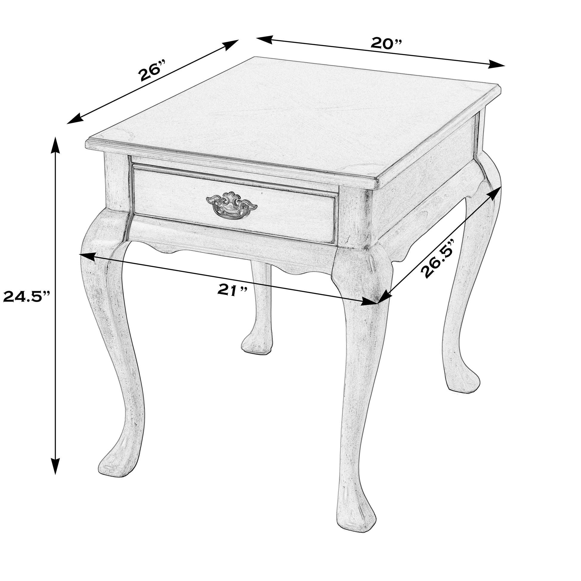 Butler Specialty Company Grace 21 in. W Rectangular Wood Traditional Queen Anne 1 Drawer End Table with Curved Cabriole Legs, Beige