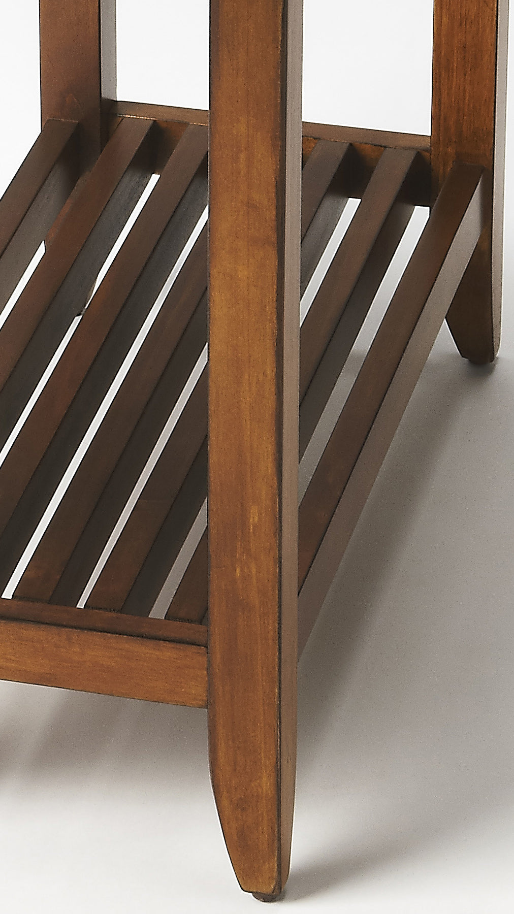 Butler Specialty Company Irvine 12 in. W Rectangular Wood Side Table with Pull-Out Tray and Lower Open Shelf, Medium Brown