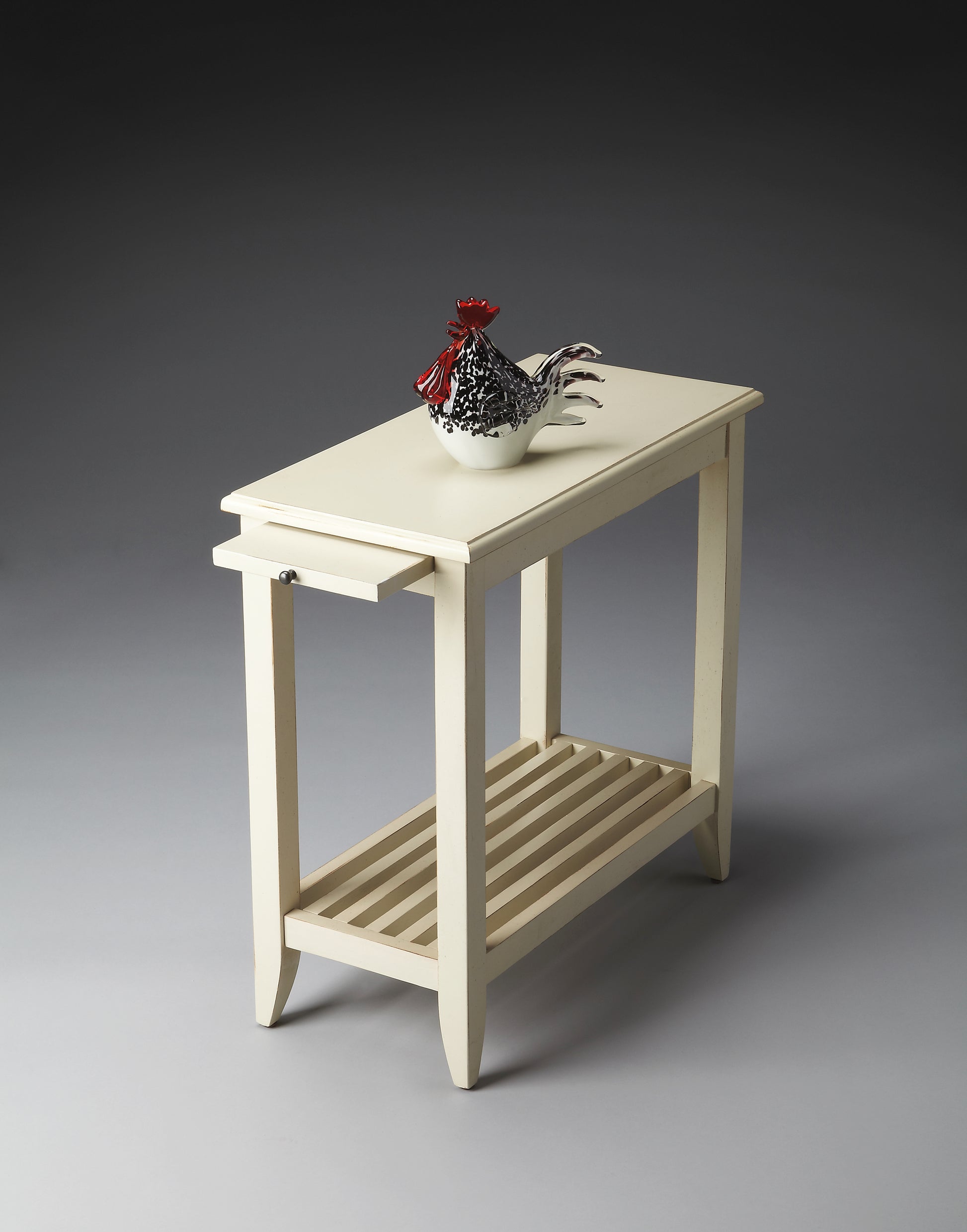 Butler Specialty Company Irvine 12 in. W Rectangular Wood Side Table with Pull-Out Tray and Lower Open Shelf, White