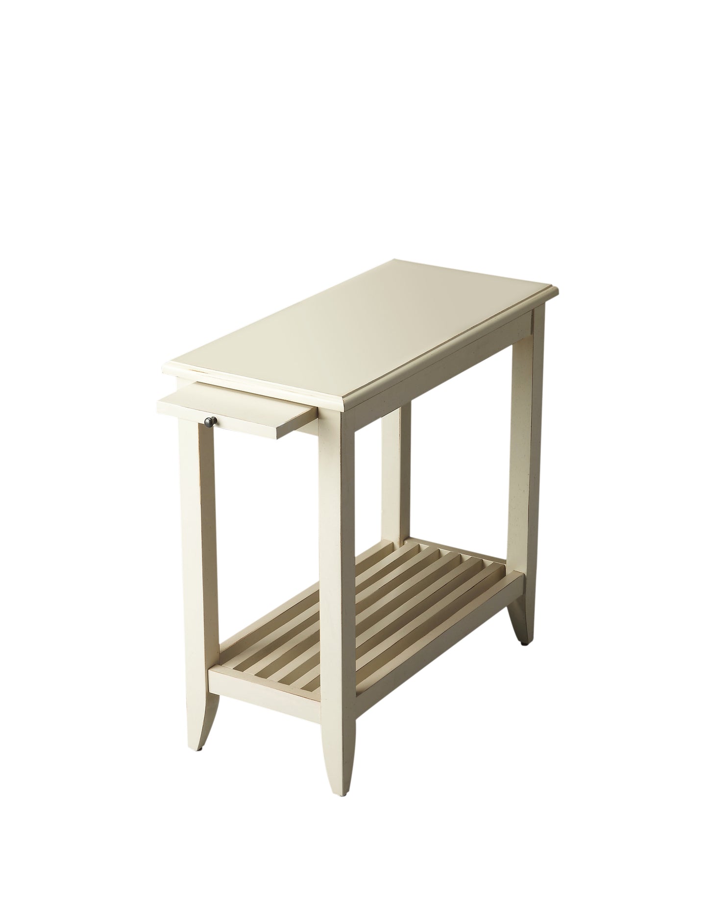 Butler Specialty Company Irvine 12 in. W Rectangular Wood Side Table with Pull-Out Tray and Lower Open Shelf, White