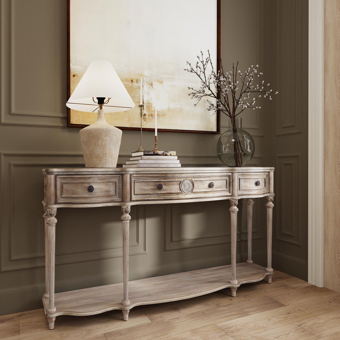 Peyton Console Table in Gray,Natural 3028247
