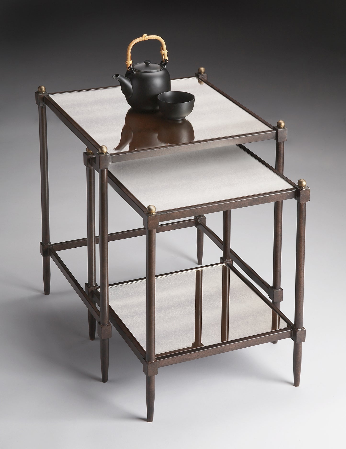 Peninsula Mirrored Nesting Tables in Gray  3047025