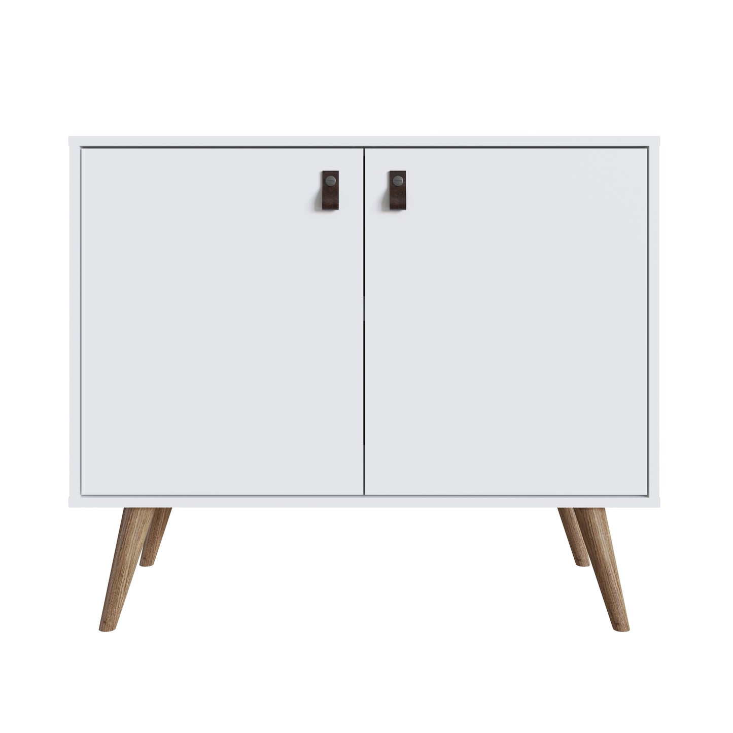Manhattan Comfort Amber Accent Cabinet with Faux Leather Handles in White 307GFX1