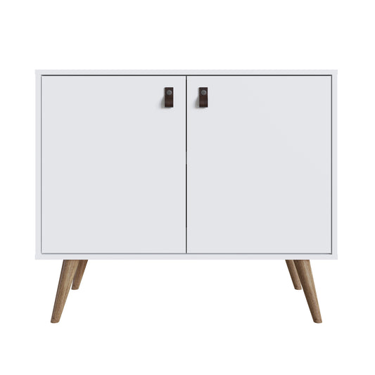 Manhattan Comfort Amber Accent Cabinet with Faux Leather Handles in White 307GFX1