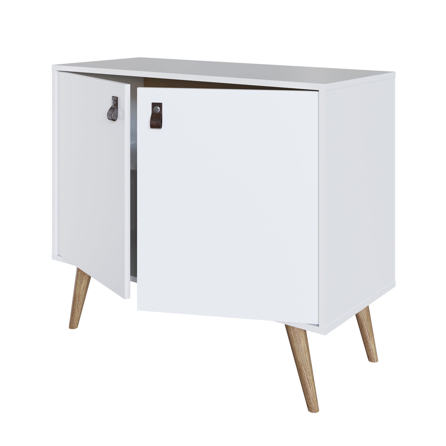 Manhattan Comfort Amber Accent Cabinet with Faux Leather Handles in White 307GFX1