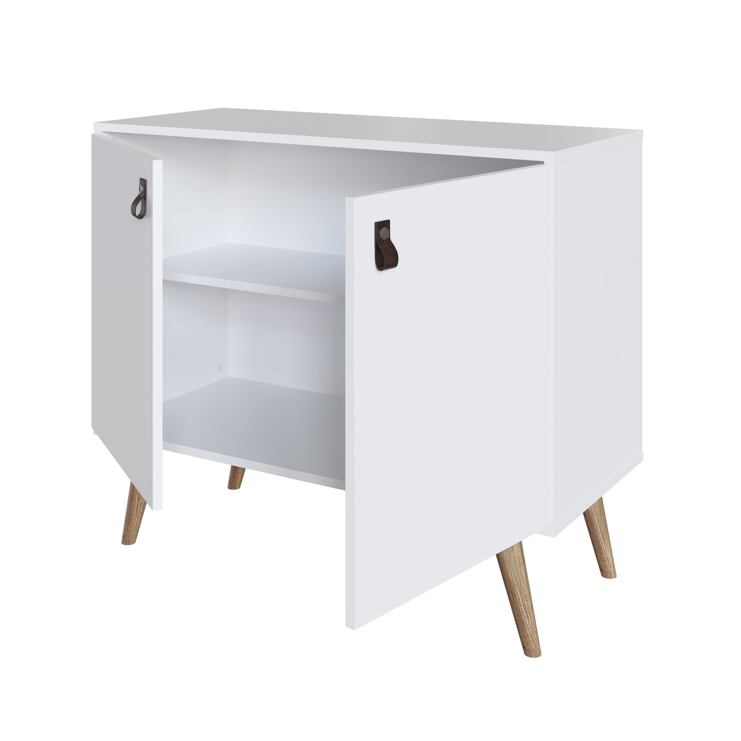 Manhattan Comfort Amber Accent Cabinet with Faux Leather Handles in White 307GFX1