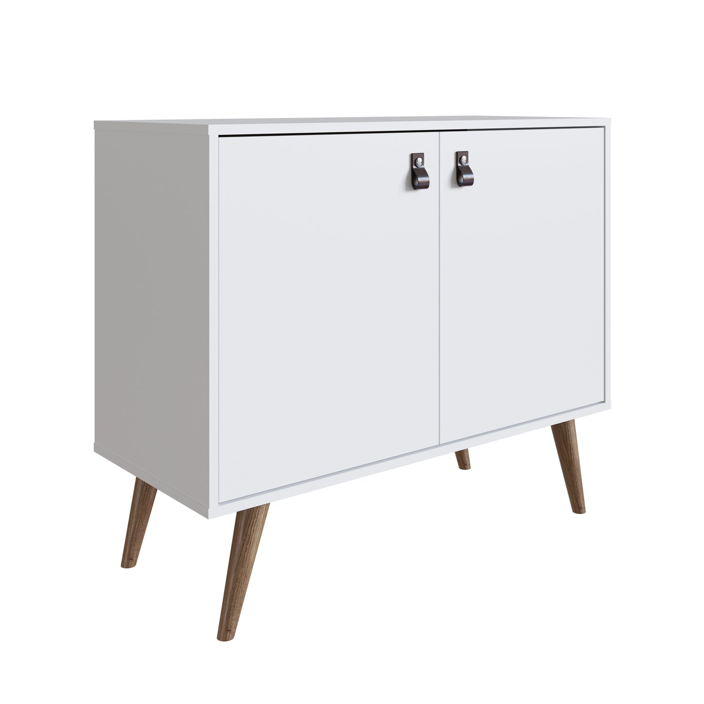 Manhattan Comfort Amber Accent Cabinet with Faux Leather Handles in White 307GFX1
