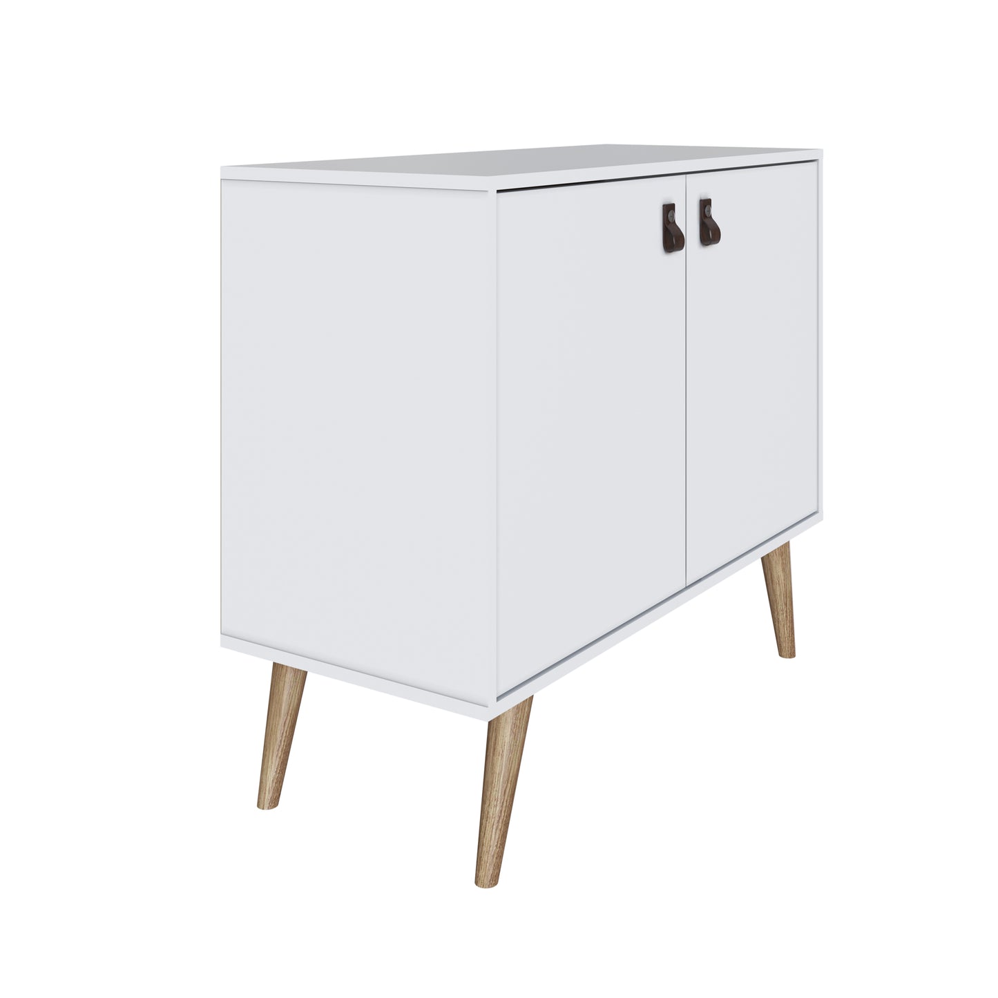 Manhattan Comfort Amber Accent Cabinet with Faux Leather Handles in White 307GFX1