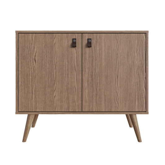 Manhattan Comfort Amber Accent Cabinet with Faux Leather Handles in Nature 307GFX4