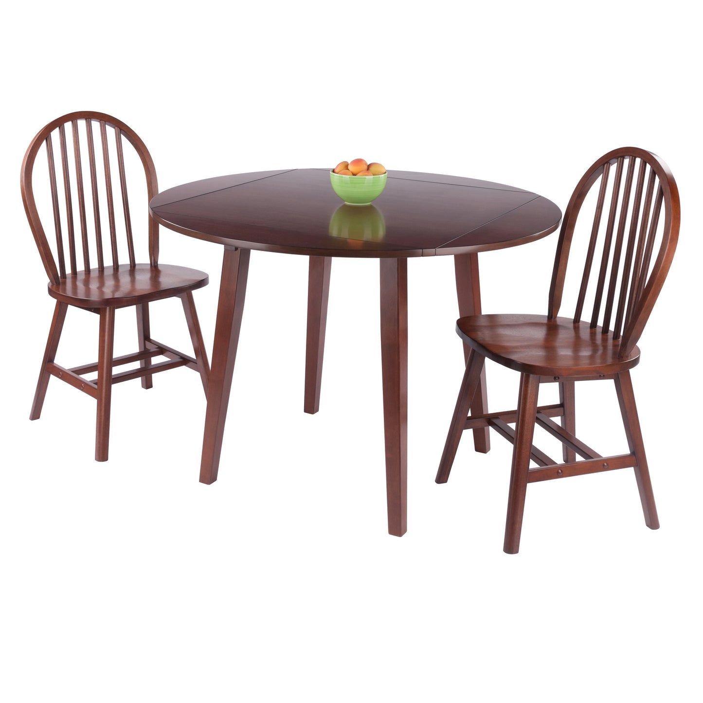 Dawson Extendable Round Dining Table with 2 Windsor Chairs, 43" Wide, Walnut