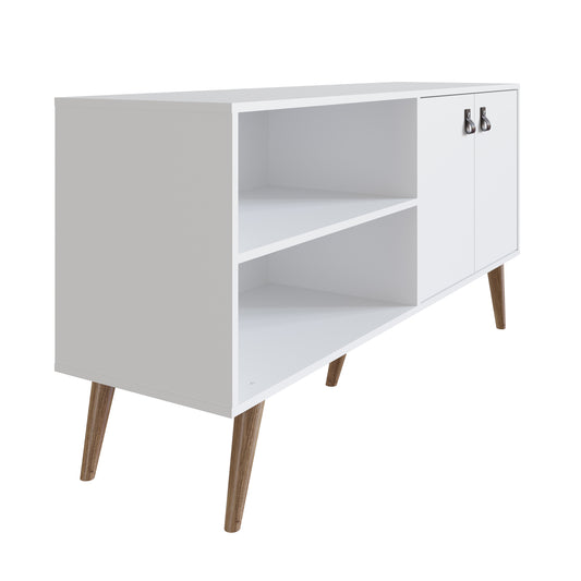 Manhattan Comfort Amber 53.7" TV Stand with Faux Leather Handles in White 308GFX1