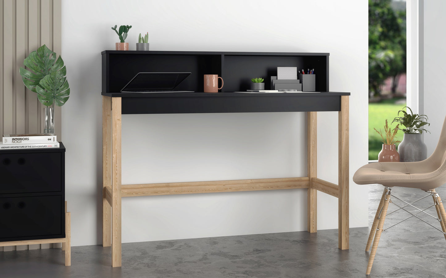 Manhattan Comfort Bowery Desk in Black and Oak 309AMC182