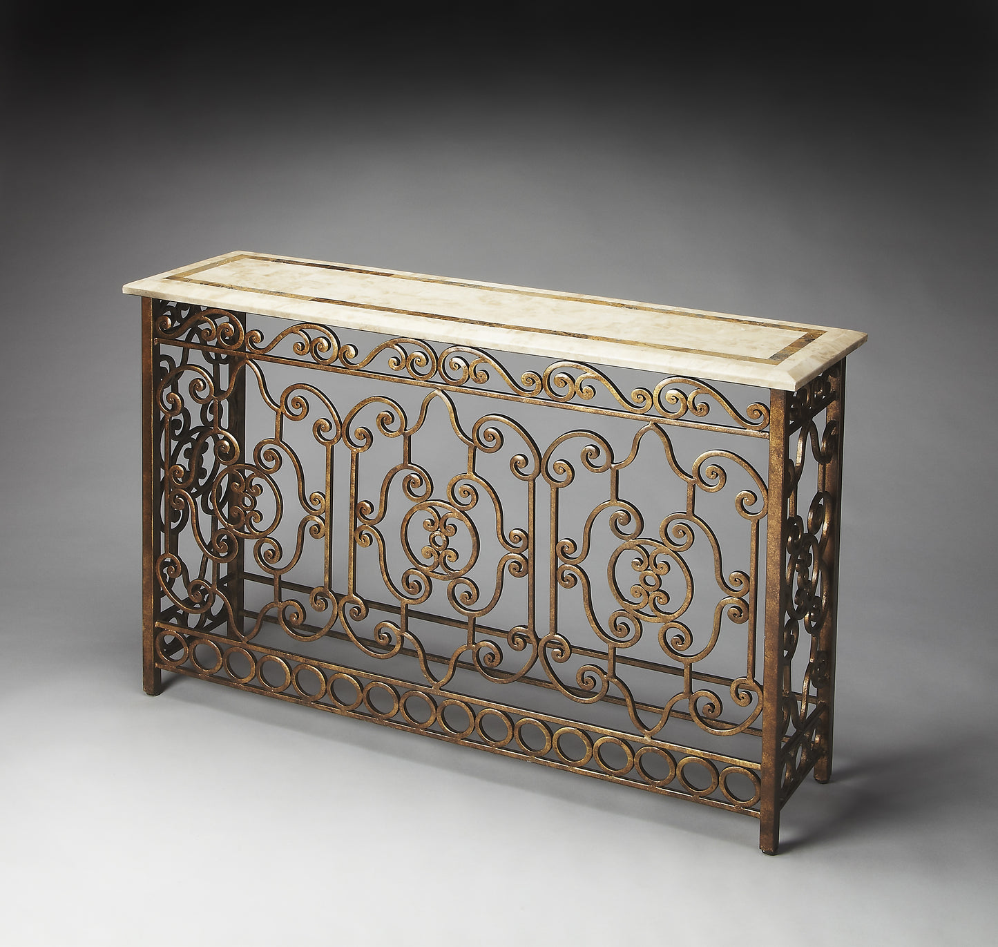 Butler Specialty Company Contessa 52.25 in. W Rectangular Fossil Stone and Metal Console Table, Multi-Color