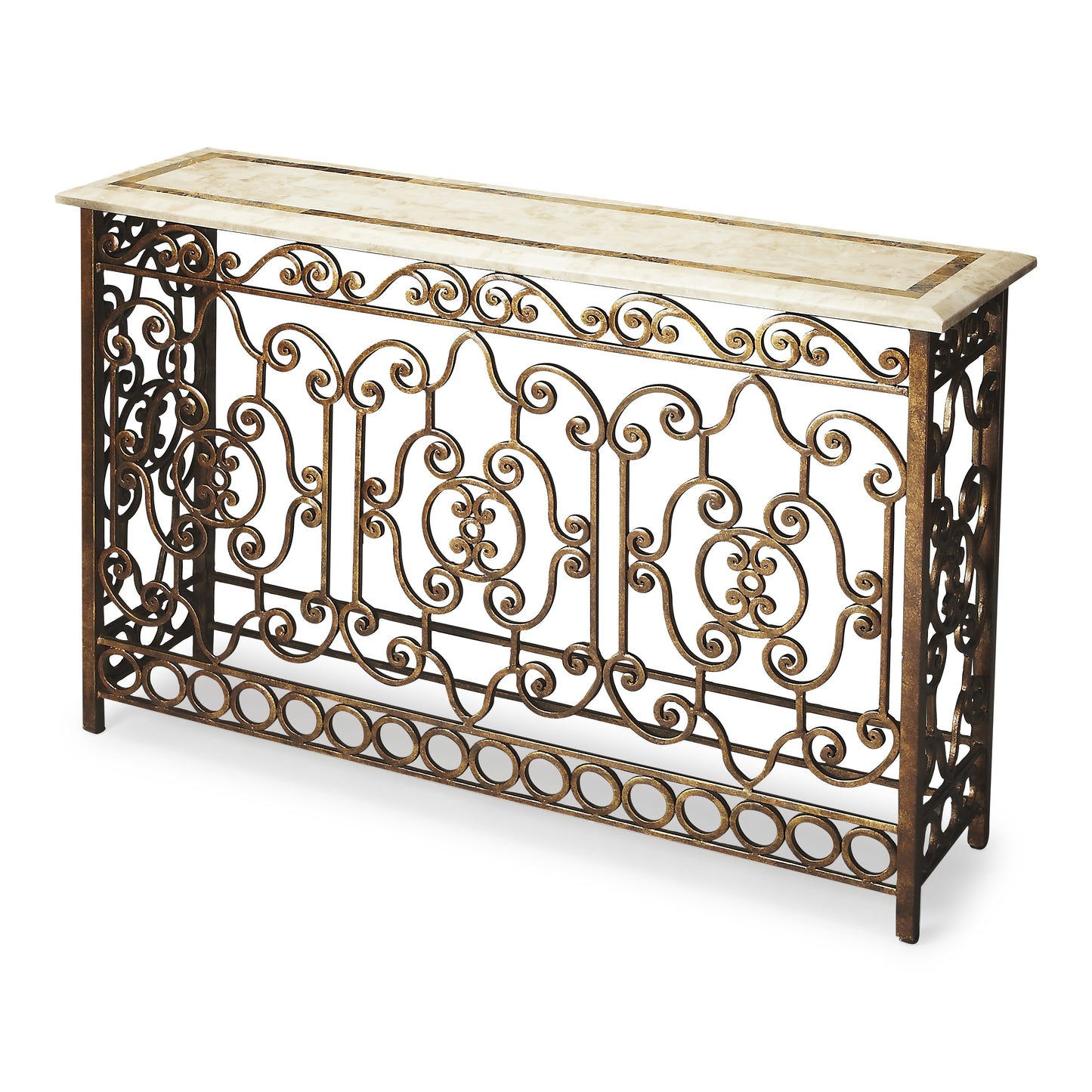 Butler Specialty Company Contessa 52.25 in. W Rectangular Fossil Stone and Metal Console Table, Multi-Color
