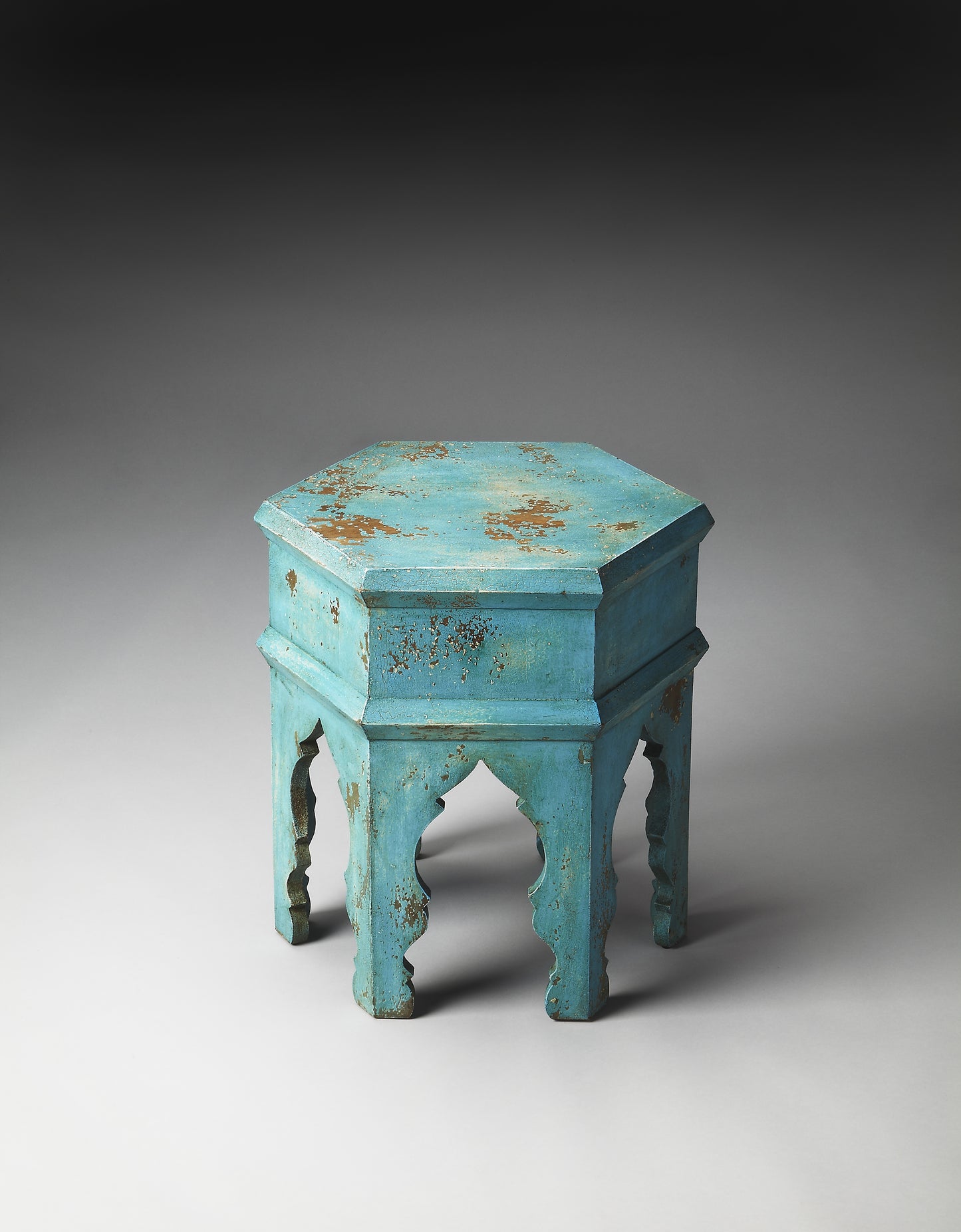 Butler Specialty Company Tangiers 14 in. W Hexagon Solid Wood Side Table, Blue