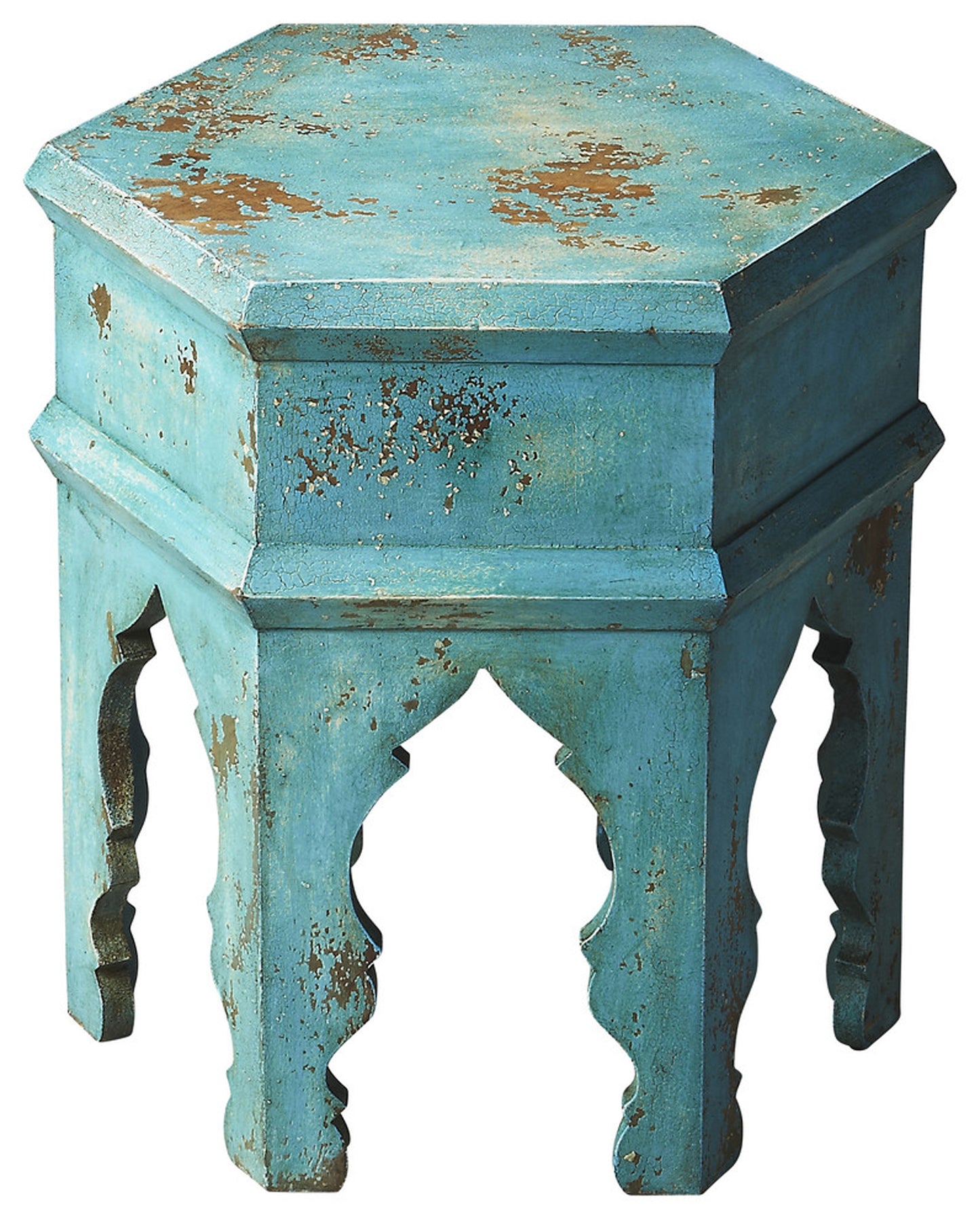 Butler Specialty Company Tangiers 14 in. W Hexagon Solid Wood Side Table, Blue