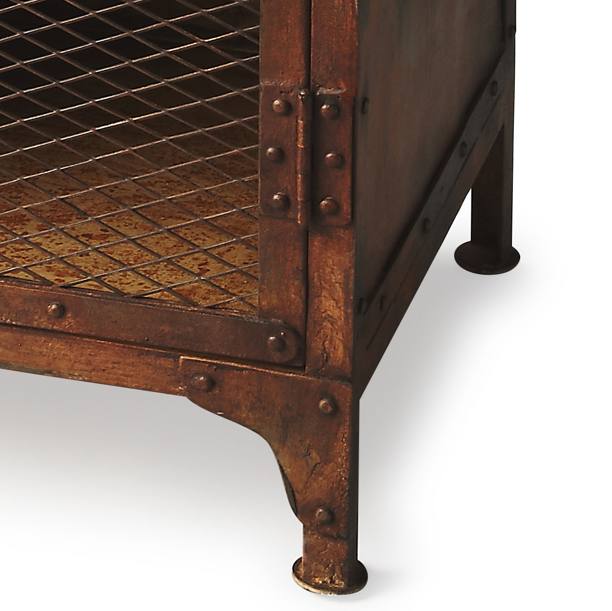 Butler Specialty Company Lucas 18 in. W Rectangular Metal Industrial Chic End Table with Storage, Medium Brown