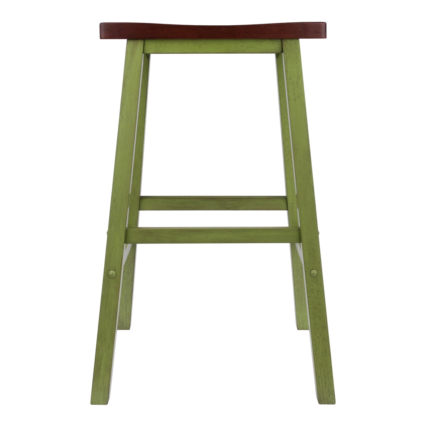Satori Saddle Seat Bar Stool, Rustic Green and Walnut