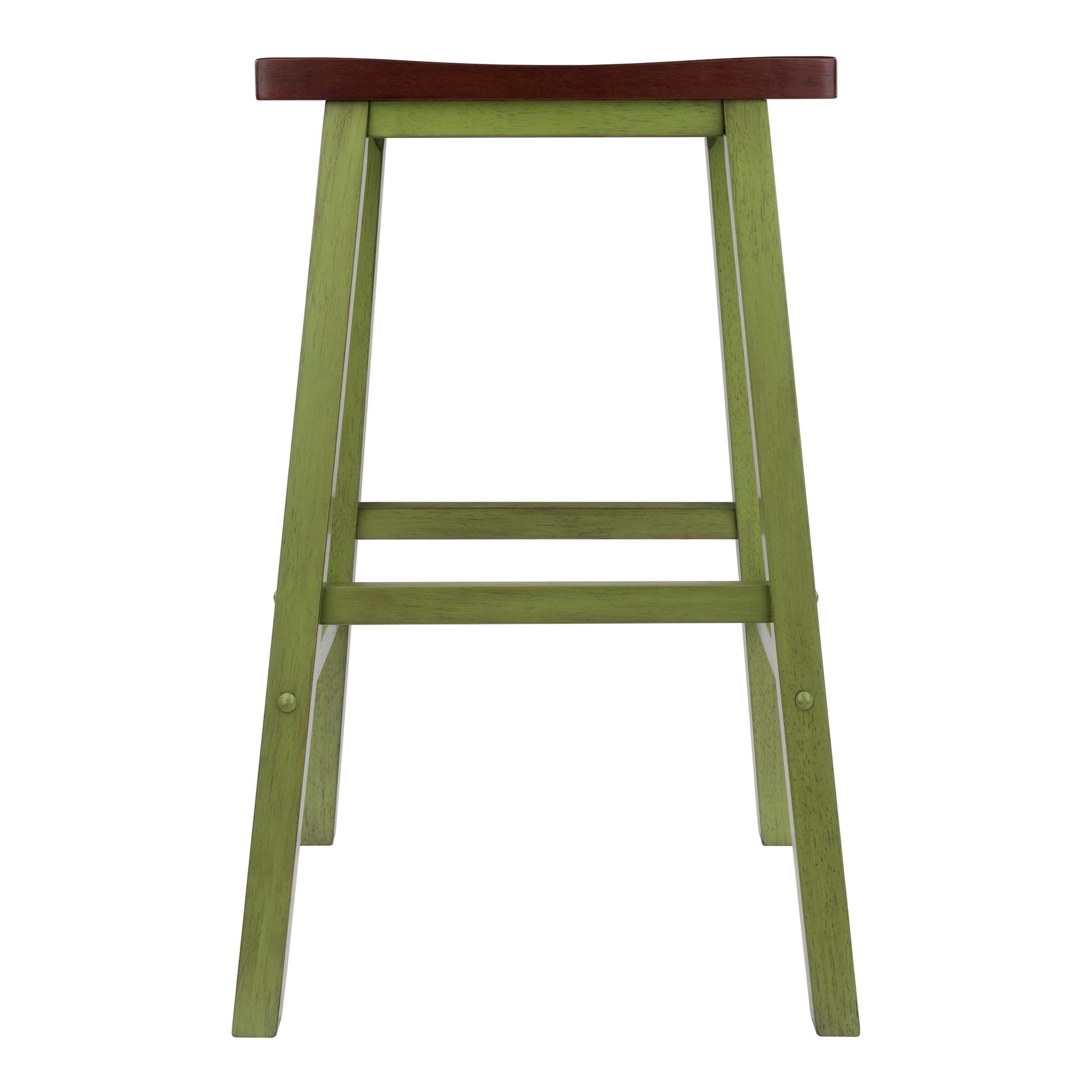 Satori Saddle Seat Bar Stool, Rustic Green and Walnut
