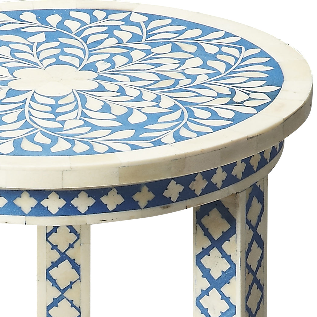 Butler Specialty Company Vivienne 12.75 in. W Round Bone Inlay Side Table with Open Lower Shelf, Blue