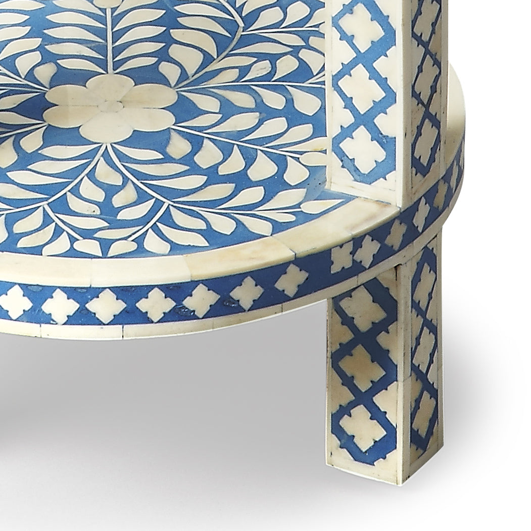 Butler Specialty Company Vivienne 12.75 in. W Round Bone Inlay Side Table with Open Lower Shelf, Blue