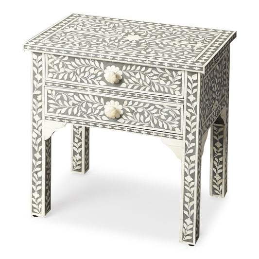 Vivienne Bone Inlay Side Table in Gray  3215070