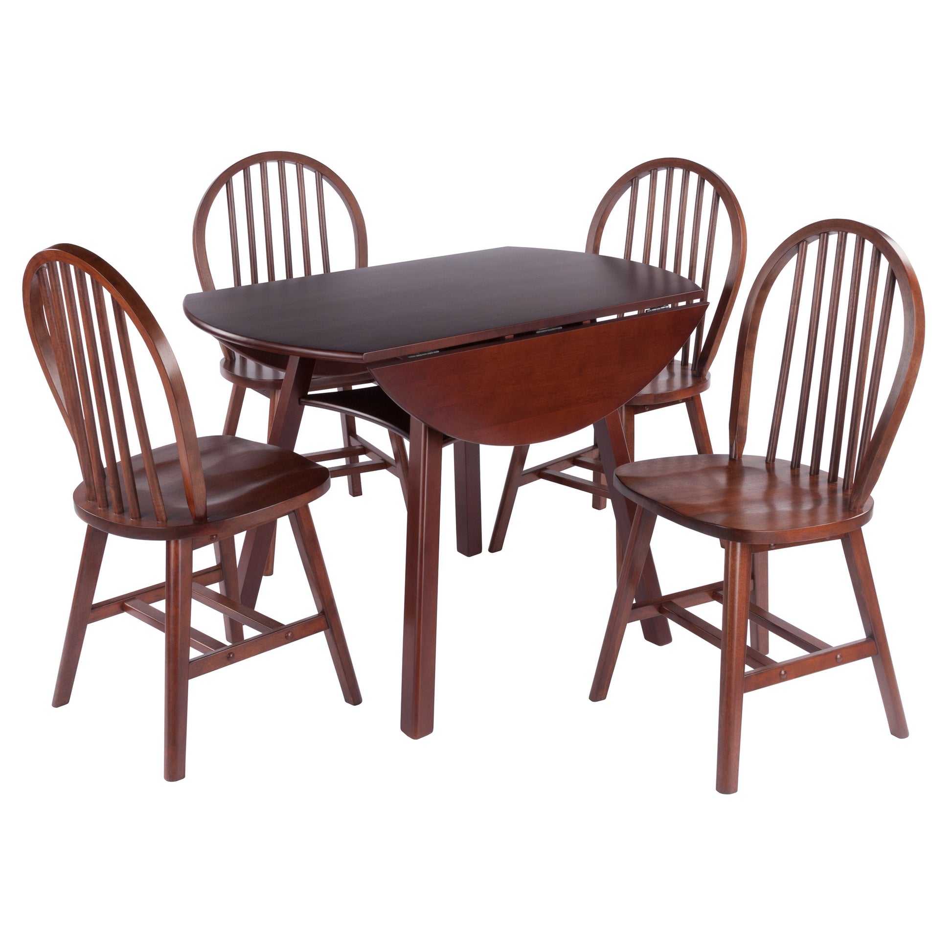 Marbelle 5-Pc Drop Leaf Dining Table with 4 Windsor Chairs, Walnut