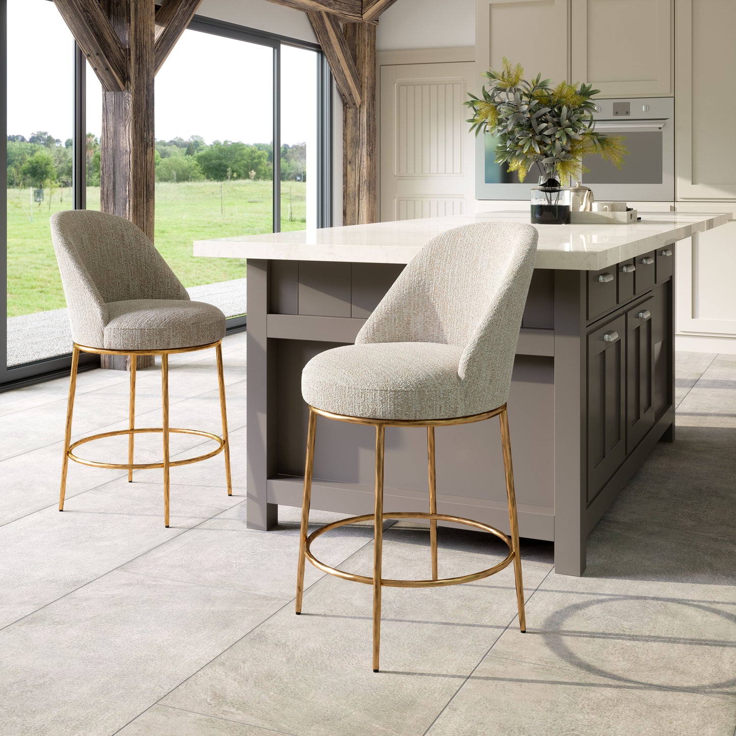 Nordhavn Swivel Counter Stool Beige & Gold - 8