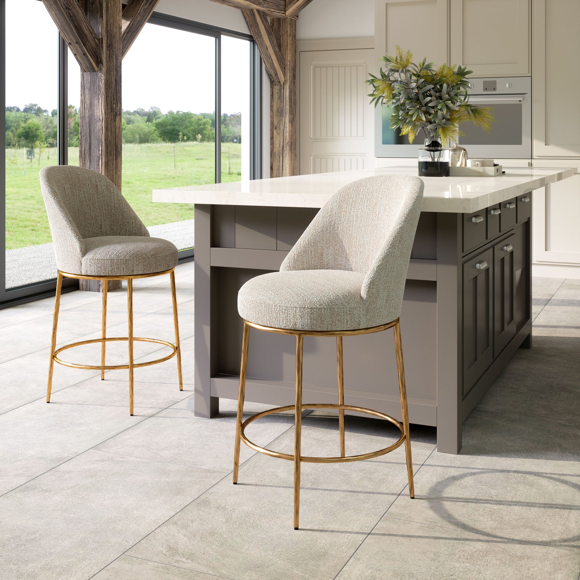 Nordhavn Swivel Counter Stool Beige & Gold - 8