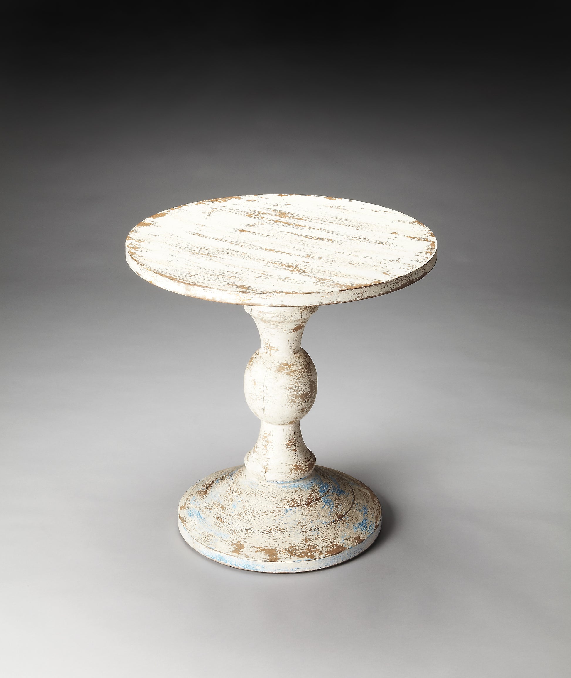 Butler Specialty Company Grandmas Attic 23.5 in. W Round Solid Wood Rustic Pedestal Side Table, White