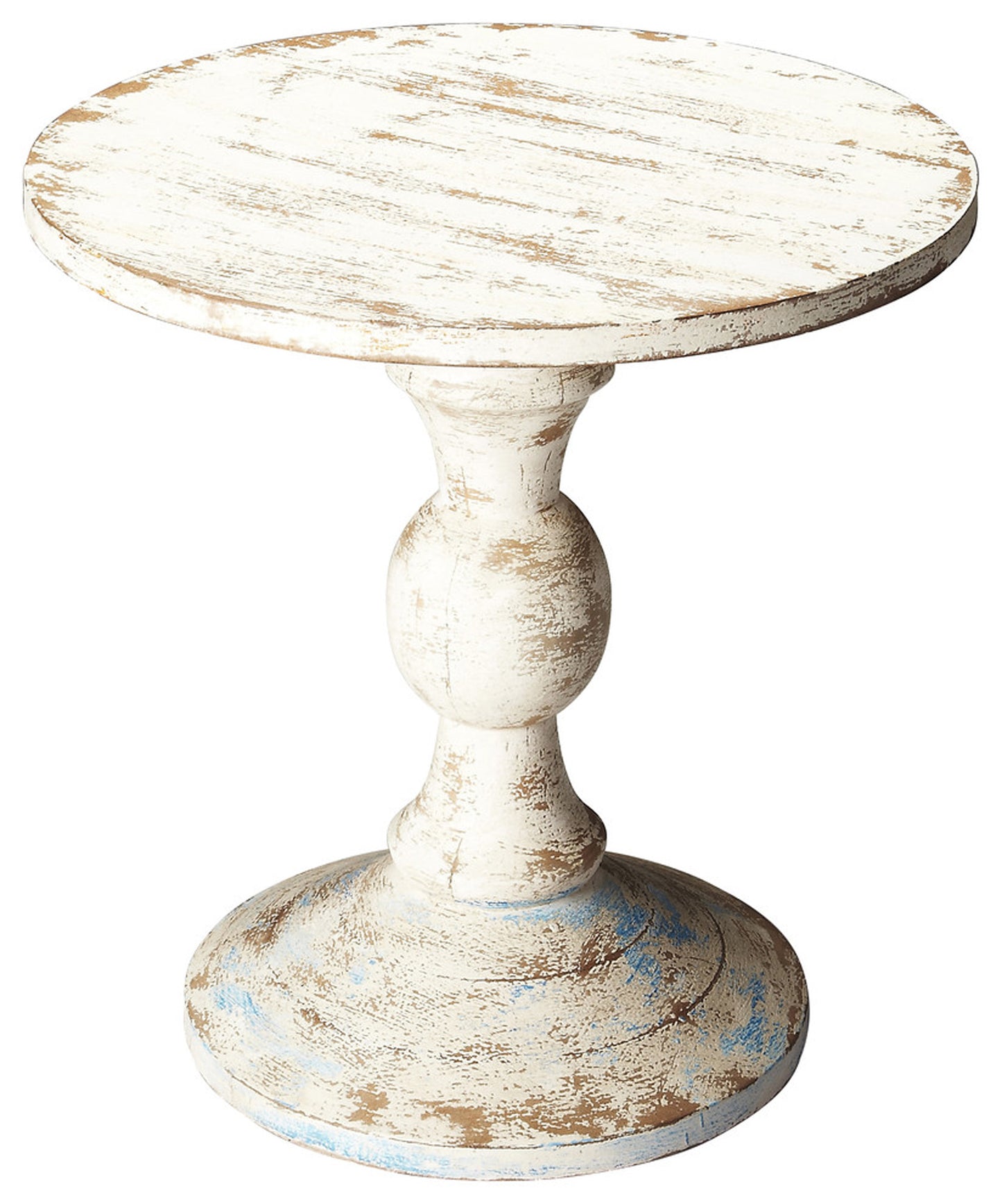 Butler Specialty Company Grandmas Attic 23.5 in. W Round Solid Wood Rustic Pedestal Side Table, White