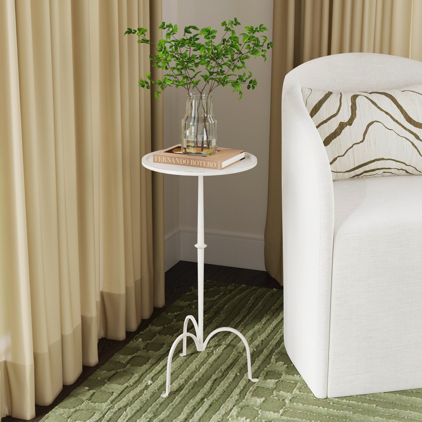 Butler Specialty Company Founders 11.5 in. W Round Griege Iron Small Pedestal Side Table, Gray and White
