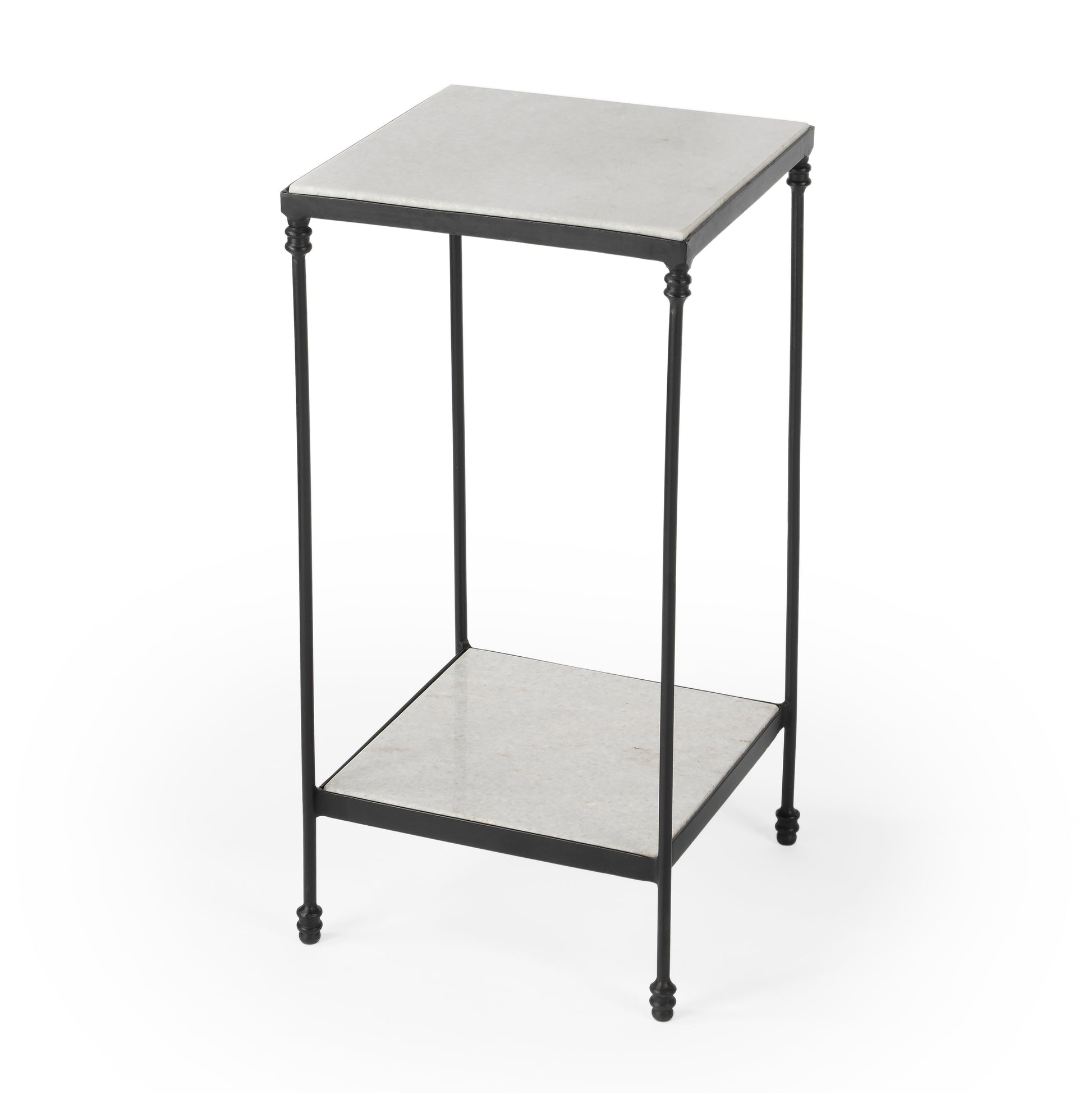 Butler Specialty Company Larkin 12 in. W Square Outdoor Marble and Iron Side Table with Lower Open Shelf, Black