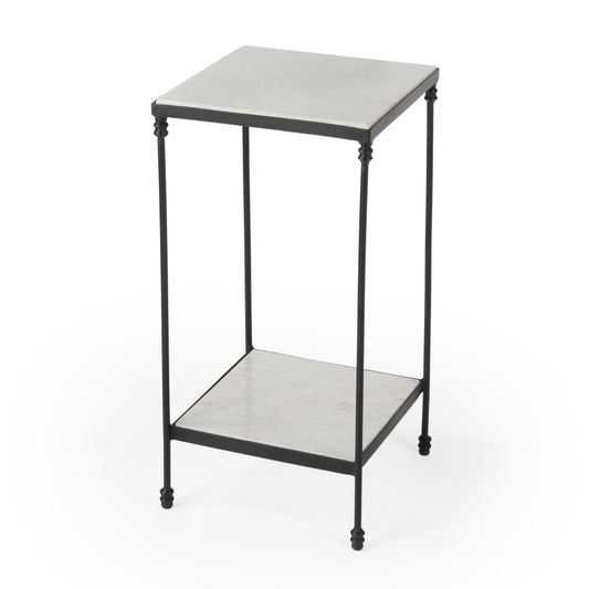 Butler Specialty Company Larkin 12 in. W Square Outdoor Marble and Iron Side Table with Lower Open Shelf, Black