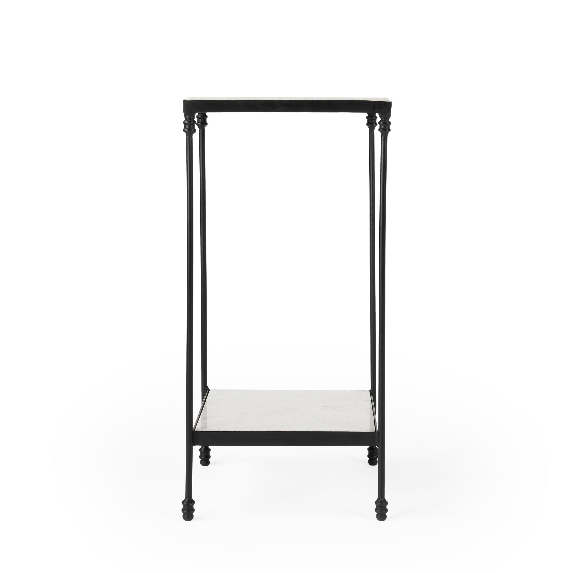Butler Specialty Company Larkin 12 in. W Square Outdoor Marble and Iron Side Table with Lower Open Shelf, Black