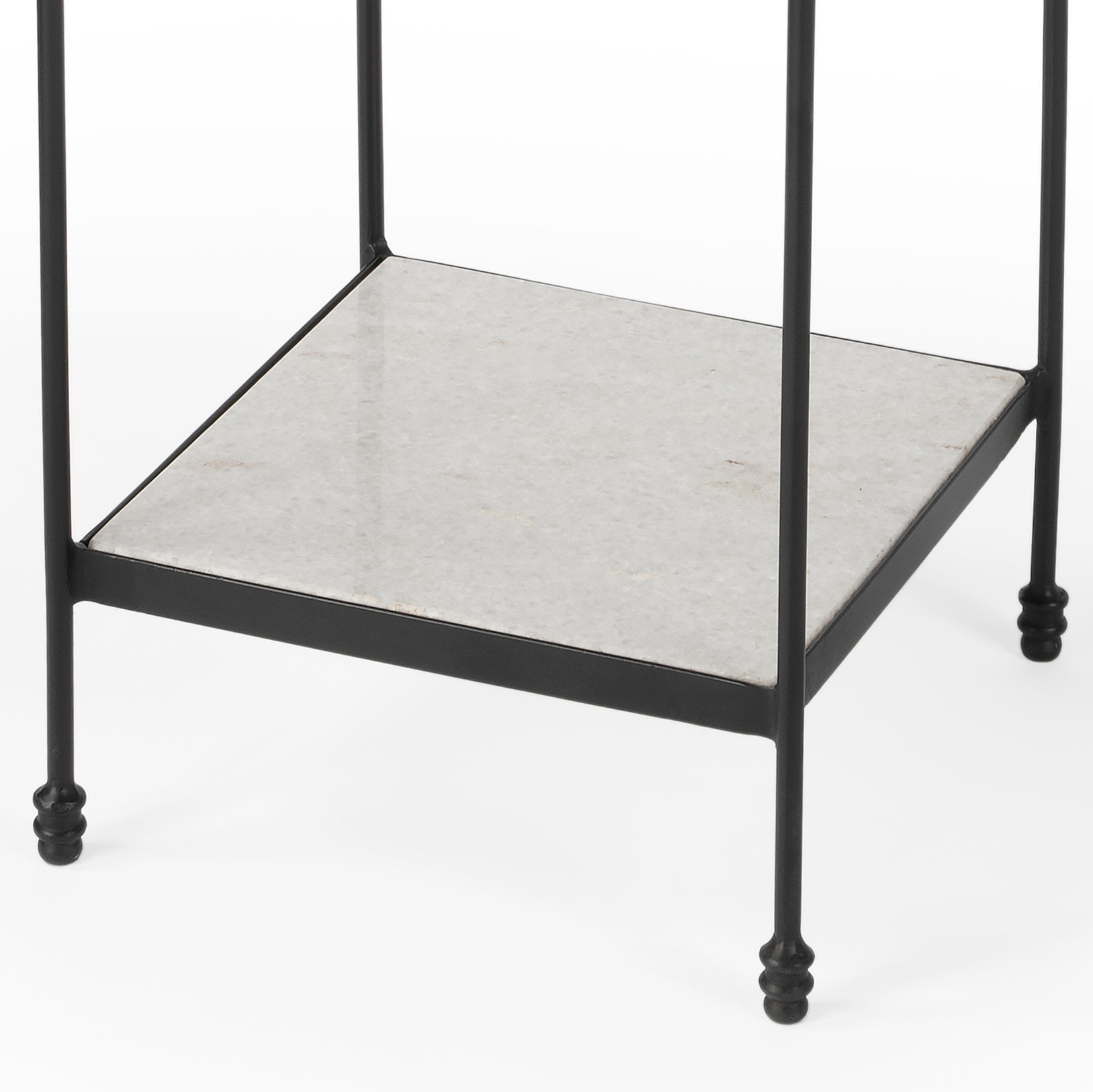 Butler Specialty Company Larkin 12 in. W Square Outdoor Marble and Iron Side Table with Lower Open Shelf, Black