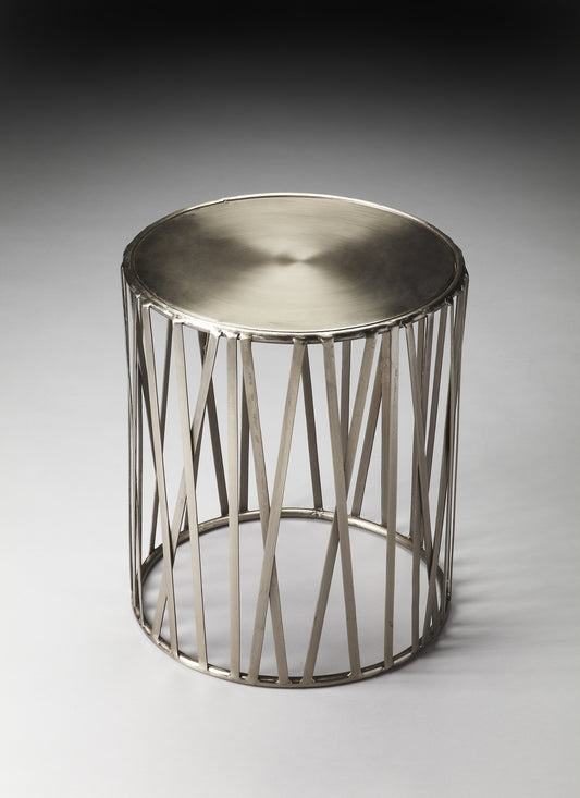Butler Specialty Company Kruse 15.5 in. W Round Iron Drum Side Table, Silver